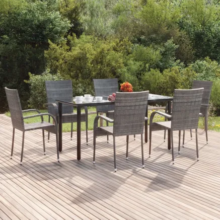 Ensemble à manger de jardin 7 pcs Gris Résine tressée