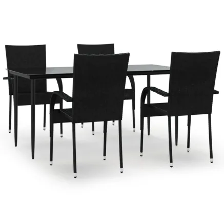 Ensemble à manger de jardin 5 pcs Noir Résine tressée 2