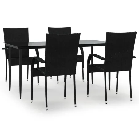 Ensemble à manger de jardin 5 pcs Noir Résine tressée