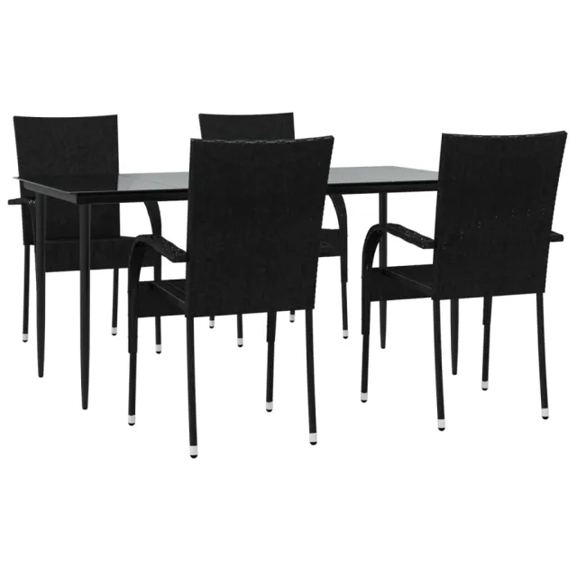 Ensemble à manger de jardin 5 pcs Noir Résine tressée