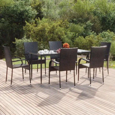 Ensemble à manger de jardin 7 pcs Noir Résine tressée