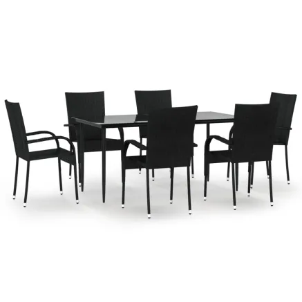 Ensemble à manger de jardin 7 pcs Noir Résine tressée 2
