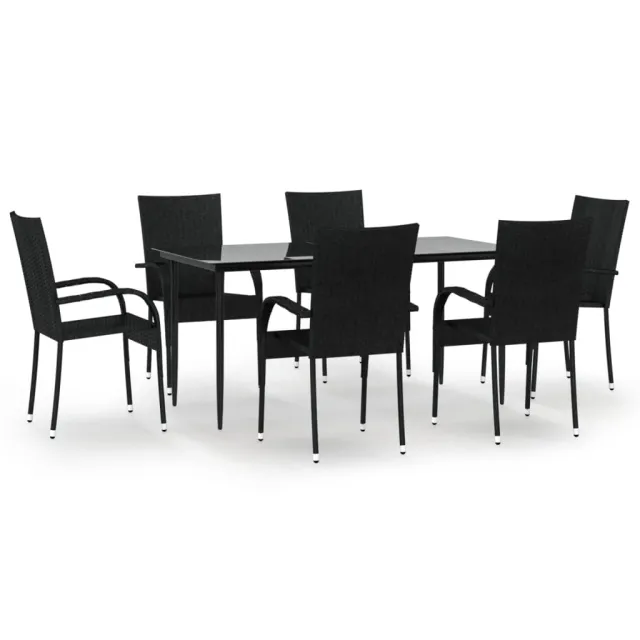 Ensemble à manger de jardin 7 pcs Noir Résine tressée