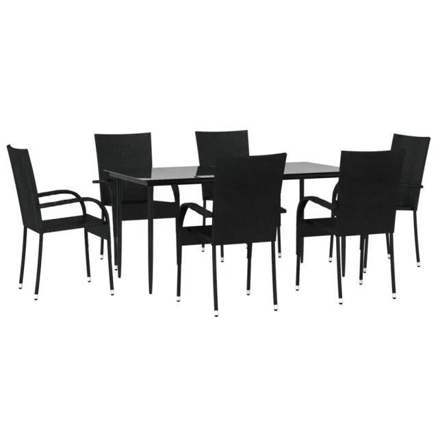 Ensemble à manger de jardin 7 pcs Noir Résine tressée
