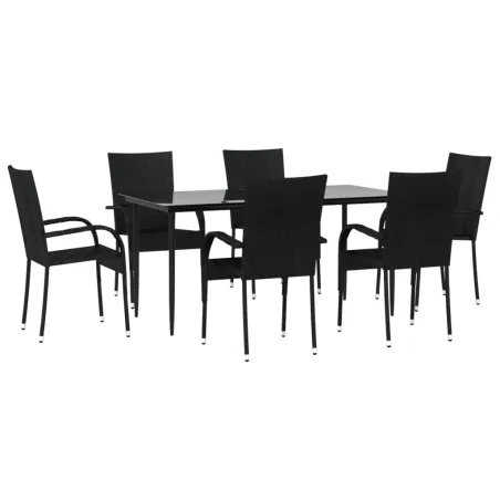 Ensemble à manger de jardin 7 pcs Noir Résine tressée