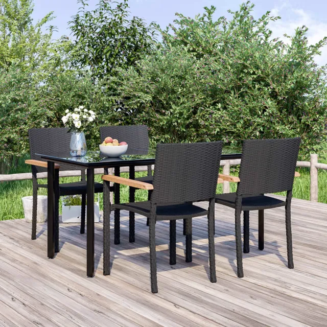 Ensemble à manger de jardin 5 pcs Noir Résine tressée