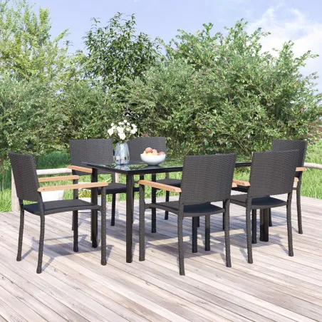 Ensemble à manger de jardin 7 pcs Noir Résine tressée