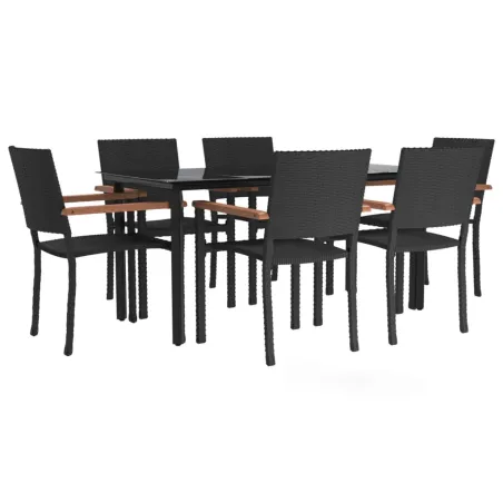 Ensemble à manger de jardin 7 pcs Noir Résine tressée