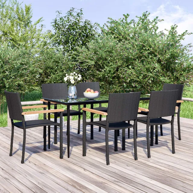 Ensemble à manger de jardin 7 pcs Noir Résine tressée