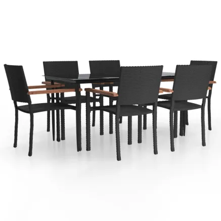Ensemble à manger de jardin 7 pcs Noir Résine tressée 2