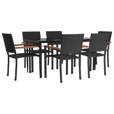 Ensemble à manger de jardin 7 pcs Noir Résine tressée
