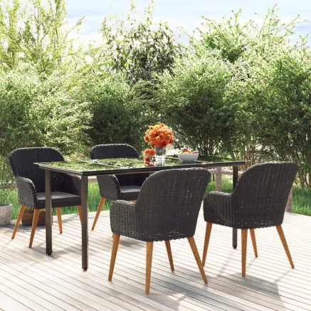 Ensemble à manger de jardin avec coussins 5 pcs Noir