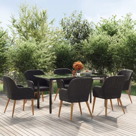 Ensemble à manger de jardin avec coussins 7 pcs Noir