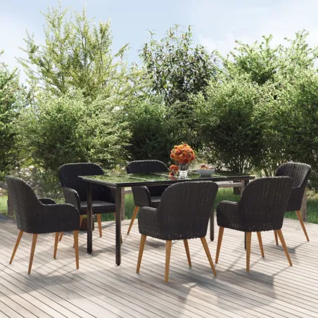 Ensemble à manger de jardin avec coussins 7 pcs Noir
