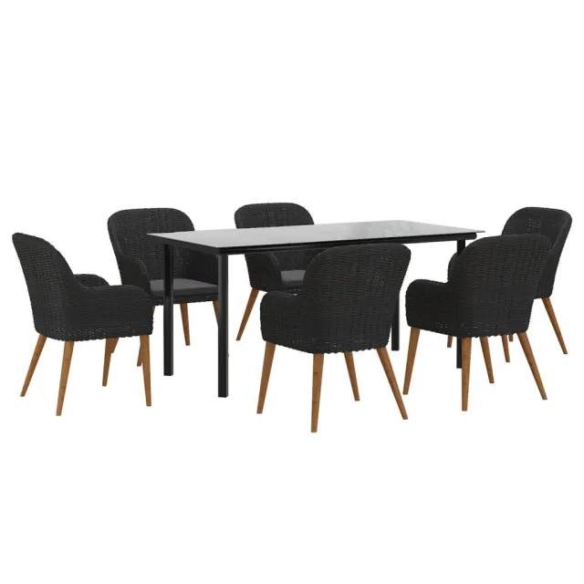 Ensemble à manger de jardin avec coussins 7 pcs Noir