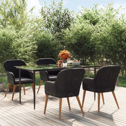 Ensemble à manger de jardin avec coussins 5 pcs Noir