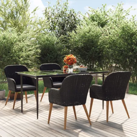 Ensemble à manger de jardin avec coussins 5 pcs Noir
