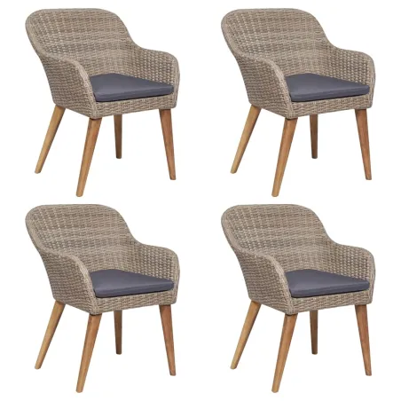 Ensemble à manger de jardin et coussins 5 pcs Marron