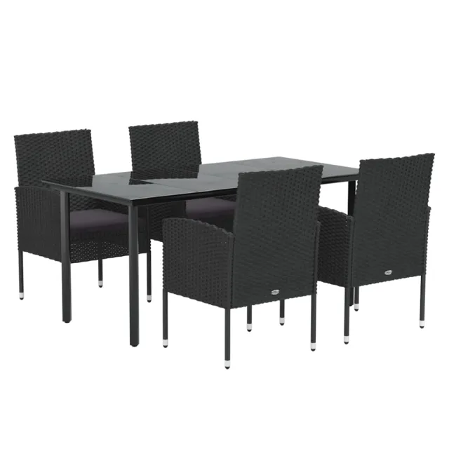 Ensemble à manger de jardin coussins 5pcs Noir Résine tressée