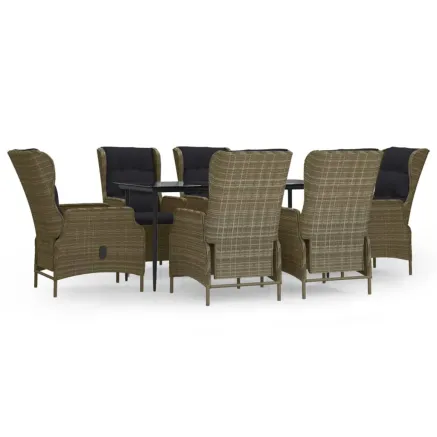 Ensemble à manger de jardin 7 pcs Marron Résine tressée 2