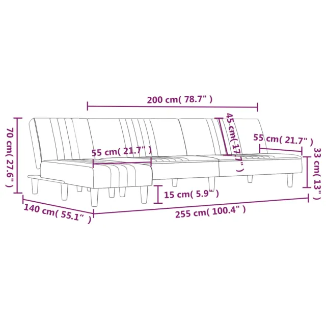 Canapé-lit en forme de L gris foncé 255x140x70 cm tissu