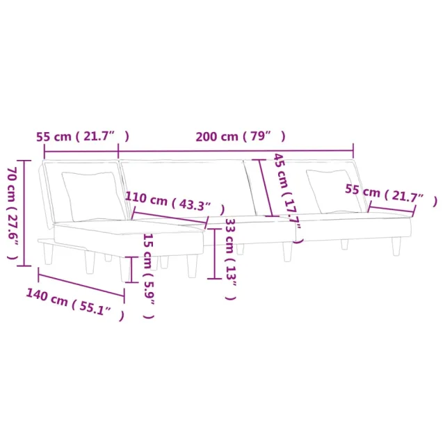 Canapé-lit en forme de L noir 255x140x70 cm tissu