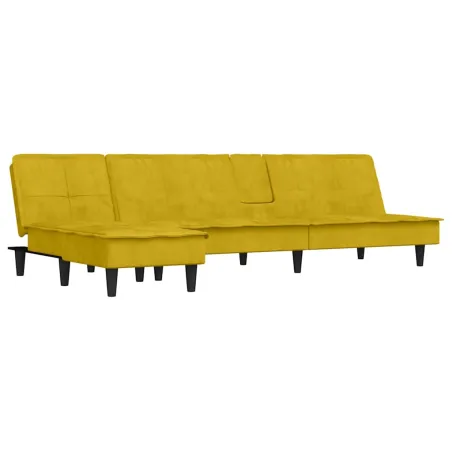 Canapé-lit en forme de L jaune 255x140x70 cm velours