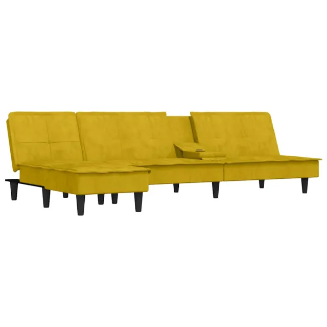 Canapé-lit en forme de L jaune 255x140x70 cm velours