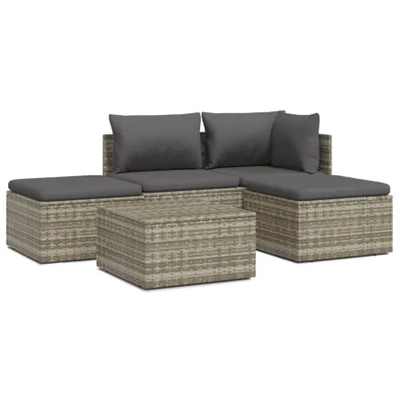 Salon de jardin 5 pcs avec coussins Gris Résine tressée 2