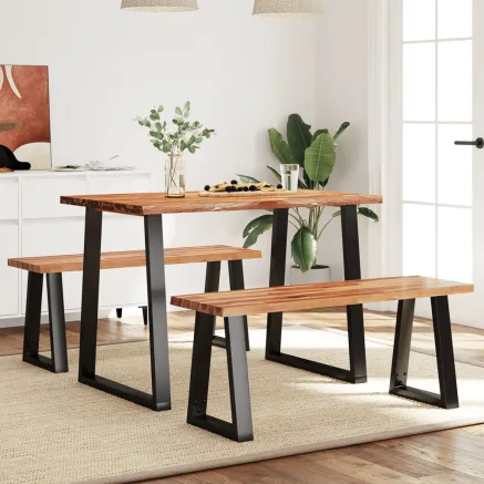 Ensemble à manger 3 pcs avec bord vivant bois massif d'acacia