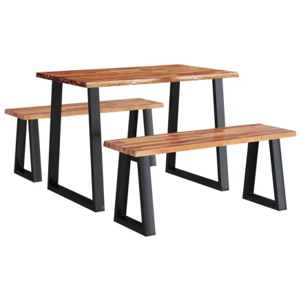 Ensemble à manger 3 pcs avec bord vivant bois massif d'acacia 2
