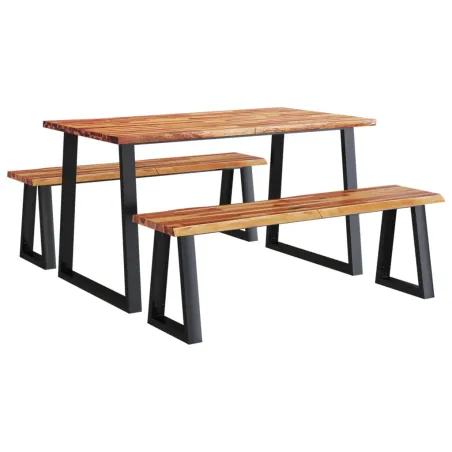 Ensemble à manger 3 pcs avec bord vivant bois massif d'acacia