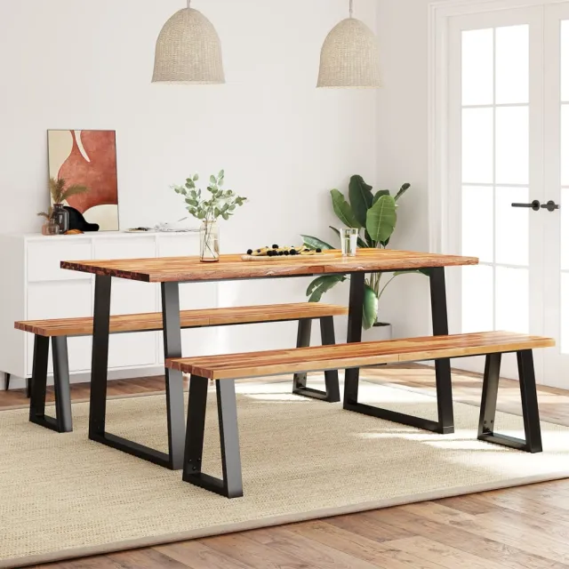 Ensemble à manger 3 pcs avec bord vivant bois massif d'acacia