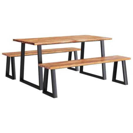 Ensemble à manger 3 pcs avec bord vivant bois massif d'acacia