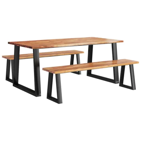 Ensemble à manger 3 pcs avec bord vivant bois massif d'acacia