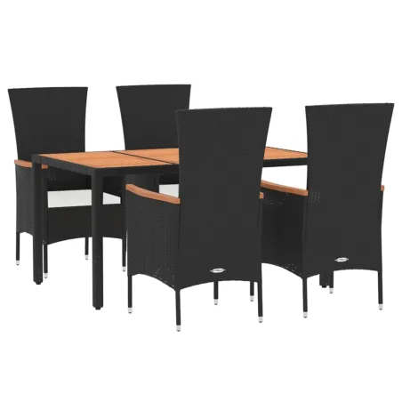 Ensemble à manger de jardin coussins 5pcs Noir Résine tressée