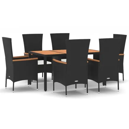Ensemble à manger de jardin coussins 7pcs Noir Résine tressée 2