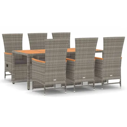 Ensemble à manger de jardin et coussins 7 pcs gris rotin 2