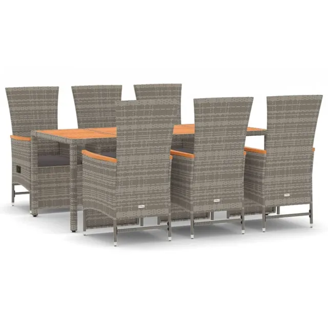 Ensemble à manger de jardin et coussins 7 pcs gris rotin