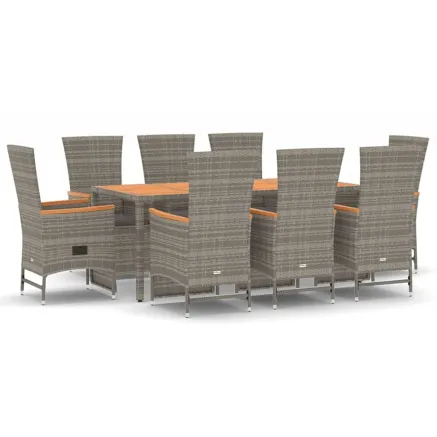 Ensemble à manger de jardin 9 pcs coussins gris résine tressée 2