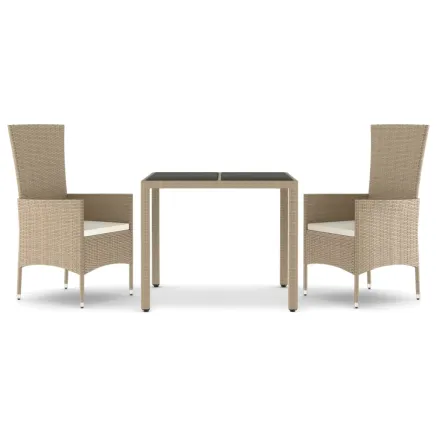 Ensemble à manger de jardin coussins 3 pcs Beige poly rotin 2