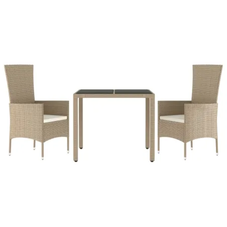 Ensemble à manger de jardin coussins 3 pcs Beige poly rotin