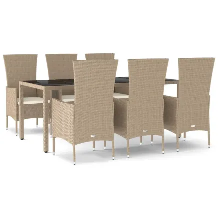 Ensemble à manger de jardin et coussins 7 pcs beige poly rotin 2
