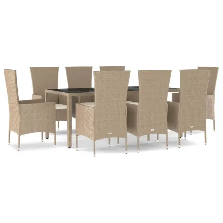 Ensemble à manger de jardin et coussins 9 pcs beige Poly rotin 2