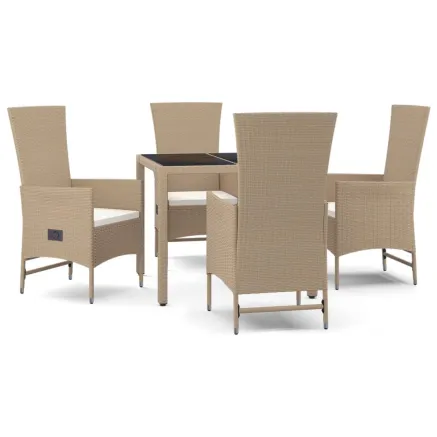 Ensemble à manger de jardin avec coussins 5pcs Beige poly rotin 2