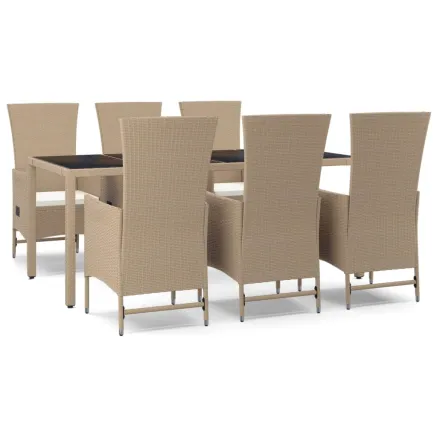 Ensemble à manger de jardin et coussins 7 pcs beige poly rotin 2
