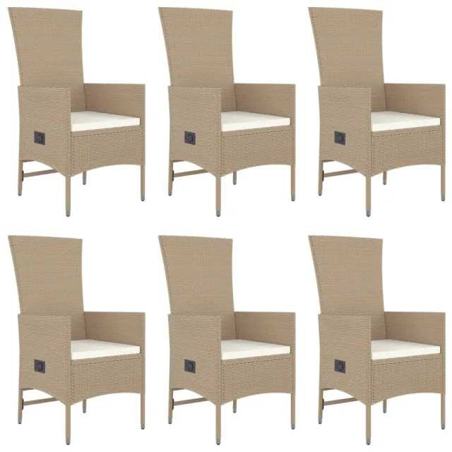 Ensemble à manger de jardin et coussins 7 pcs beige poly rotin