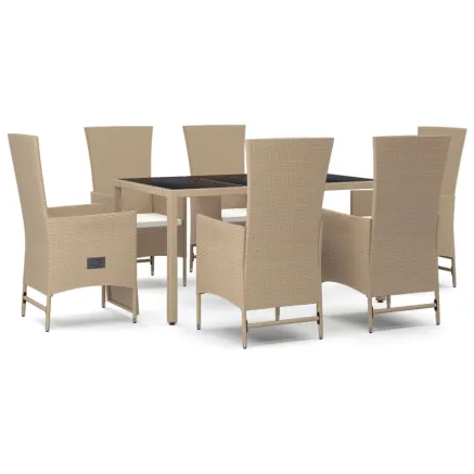 Ensemble à manger de jardin et coussins 7 pcs beige poly rotin 2