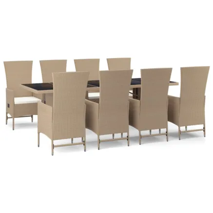 Ensemble à manger de jardin et coussins 9 pcs beige Poly rotin 2