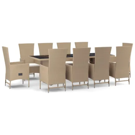 Ensemble à manger de jardin et coussins 11 pcs beige poly rotin 2